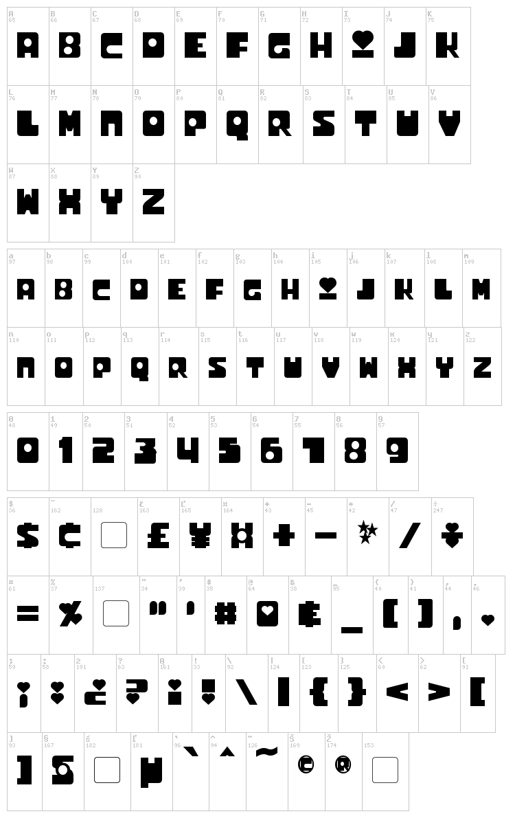 Utonium font map